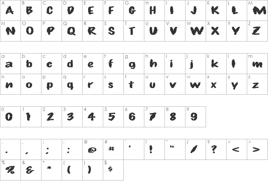 FZ HAND 14 MANGLED EX font character map preview