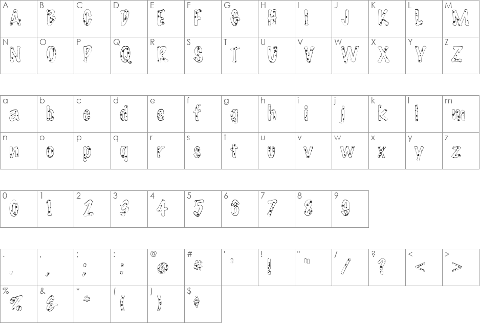 FZ HAND 14 SPOTTED font character map preview
