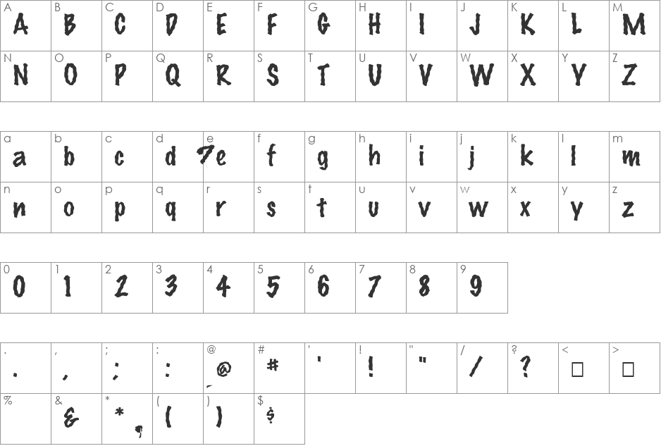 FZ HAND 14 WAVEY font character map preview