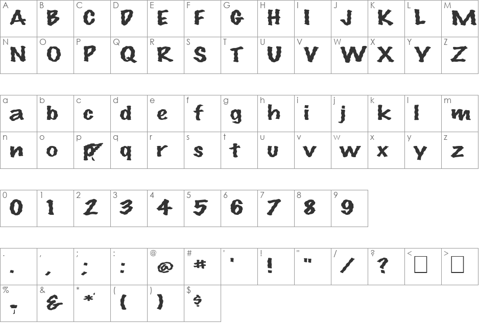 FZ HAND 14 WAVEY EX font character map preview