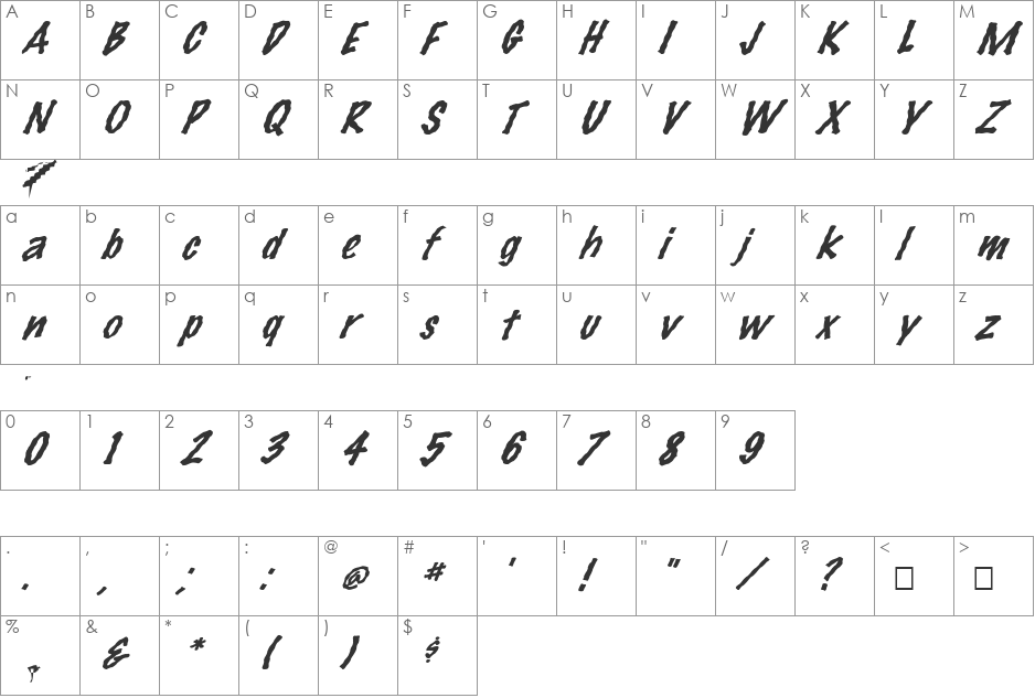FZ HAND 14 WAVEY ITALIC font character map preview