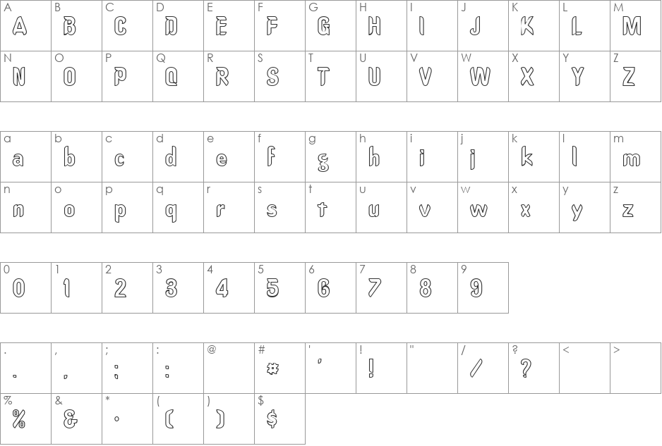 FZ HAND 15 HOLLOW font character map preview