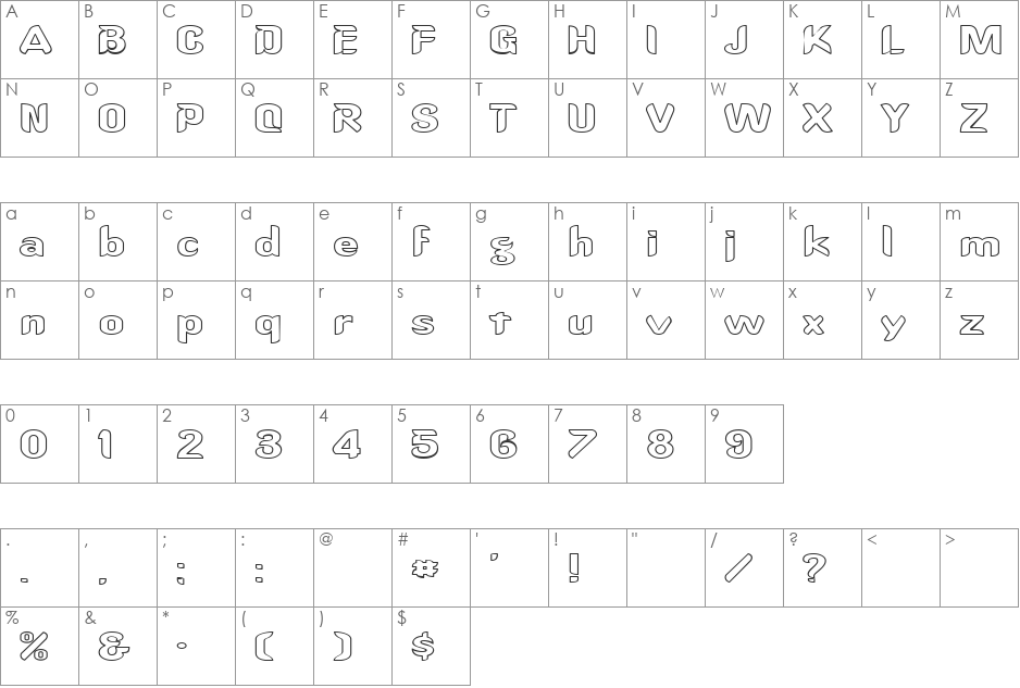 FZ HAND 15 HOLLOW EX font character map preview