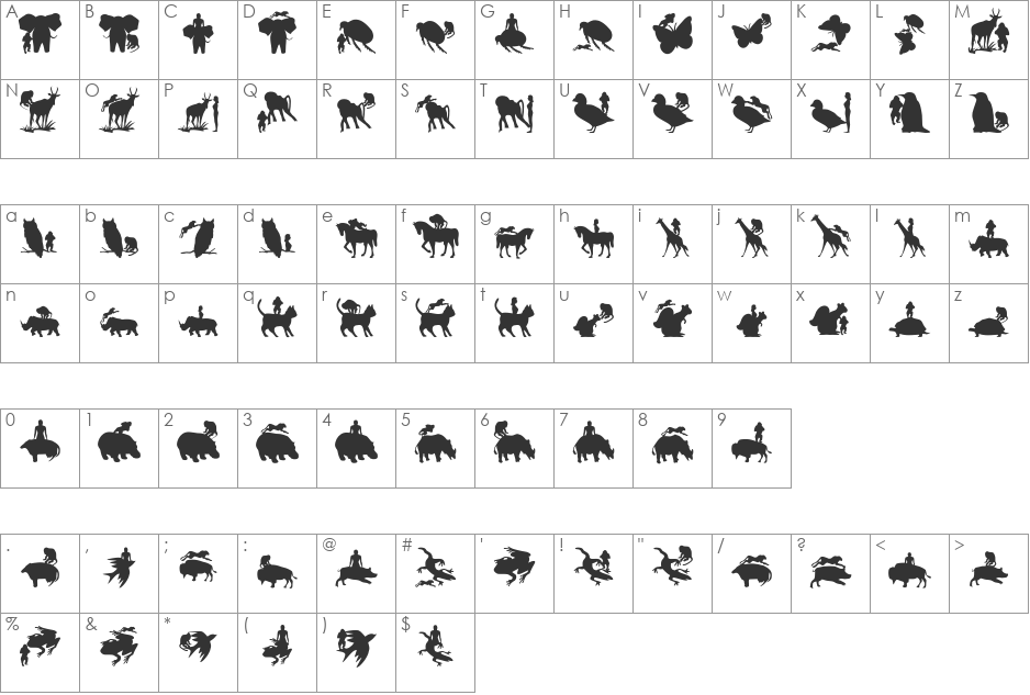 AnimalsMeetings font character map preview