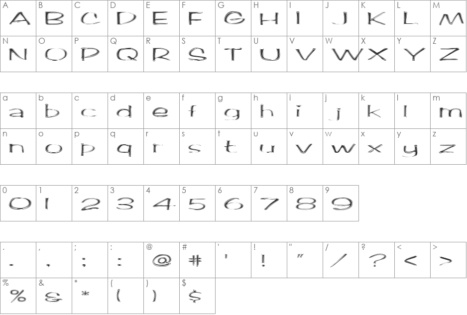 FZ HAND 2 CONTOUR EX font character map preview