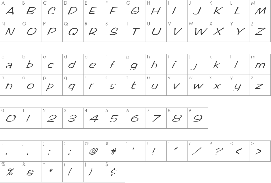 FZ HAND 2 ITALIC font character map preview