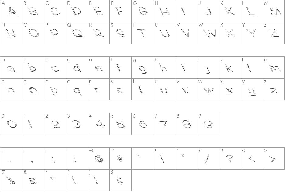 FZ HAND 2 SPOTTED LEFTY font character map preview