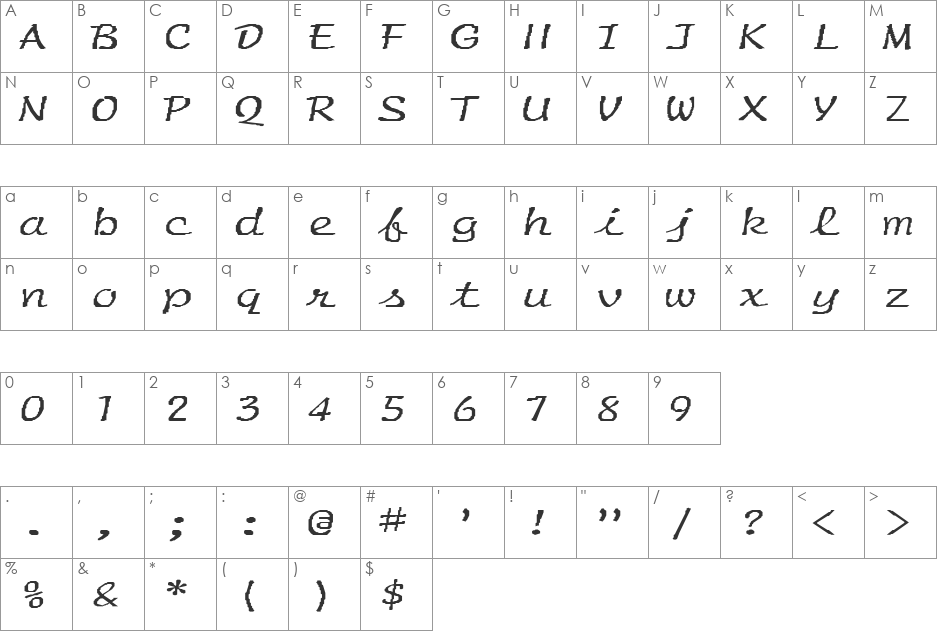 FZ HAND 20 EX font character map preview