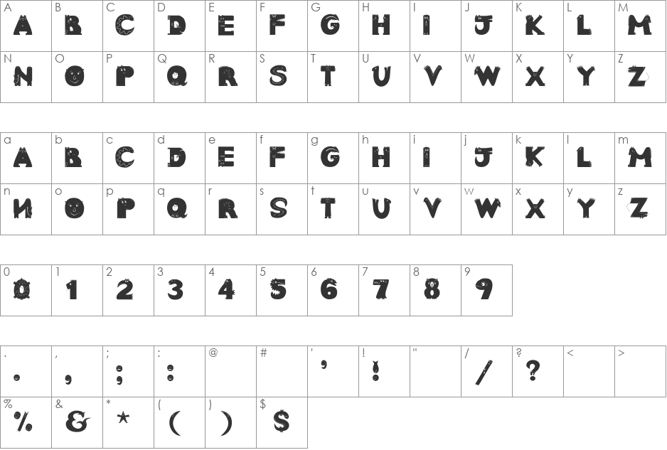 AnimalTypeFaces font character map preview