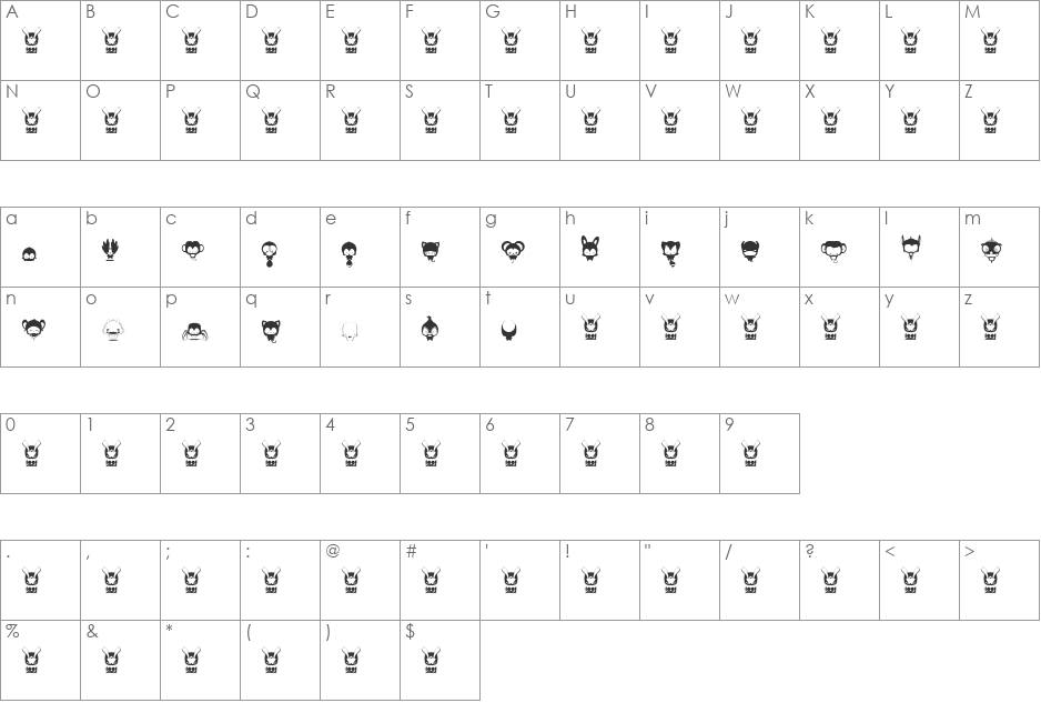 animal_kai font character map preview