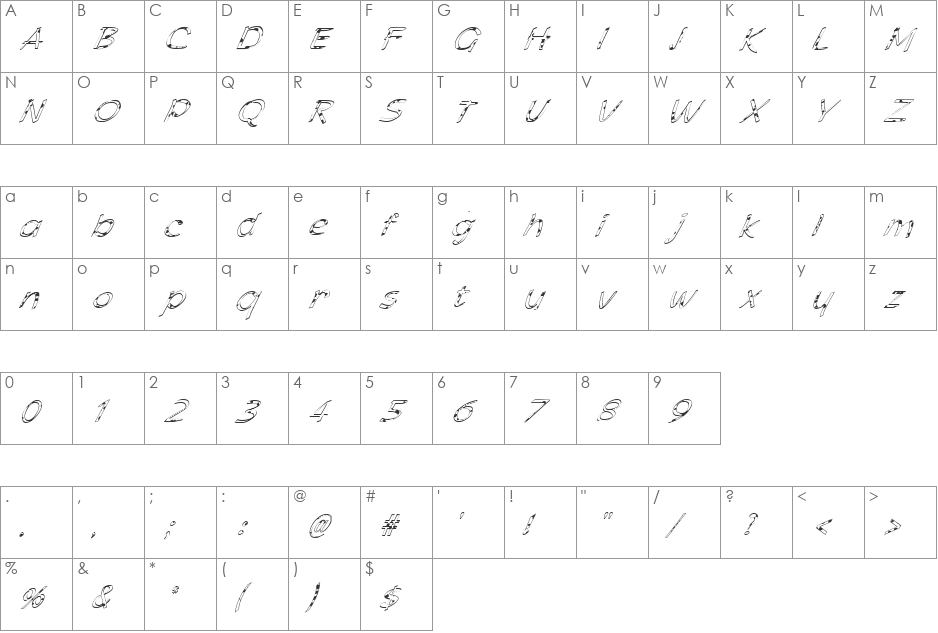 FZ HAND 21 SPOTTED ITALIC font character map preview