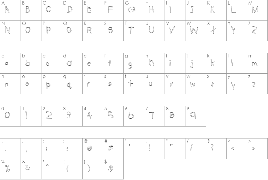 FZ HAND 22 HOLLOW font character map preview