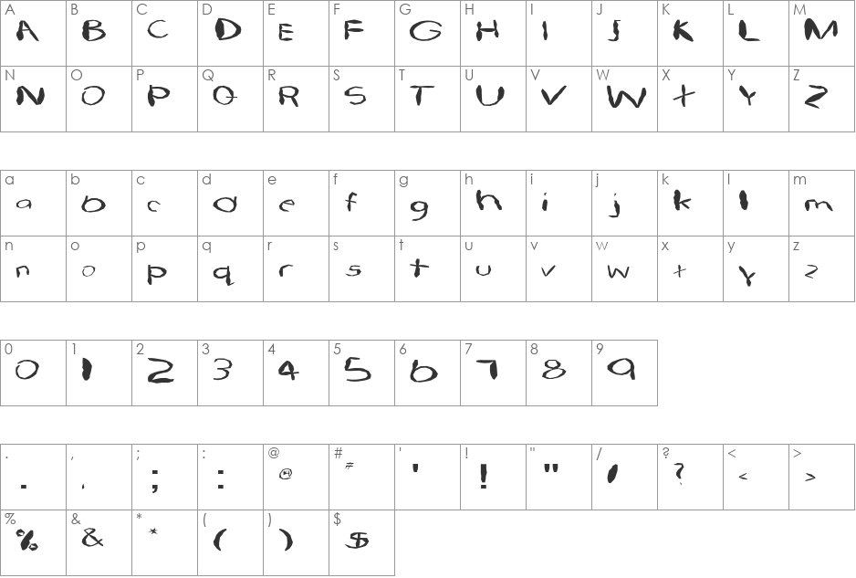 FZ HAND 22 MANGLED EX font character map preview