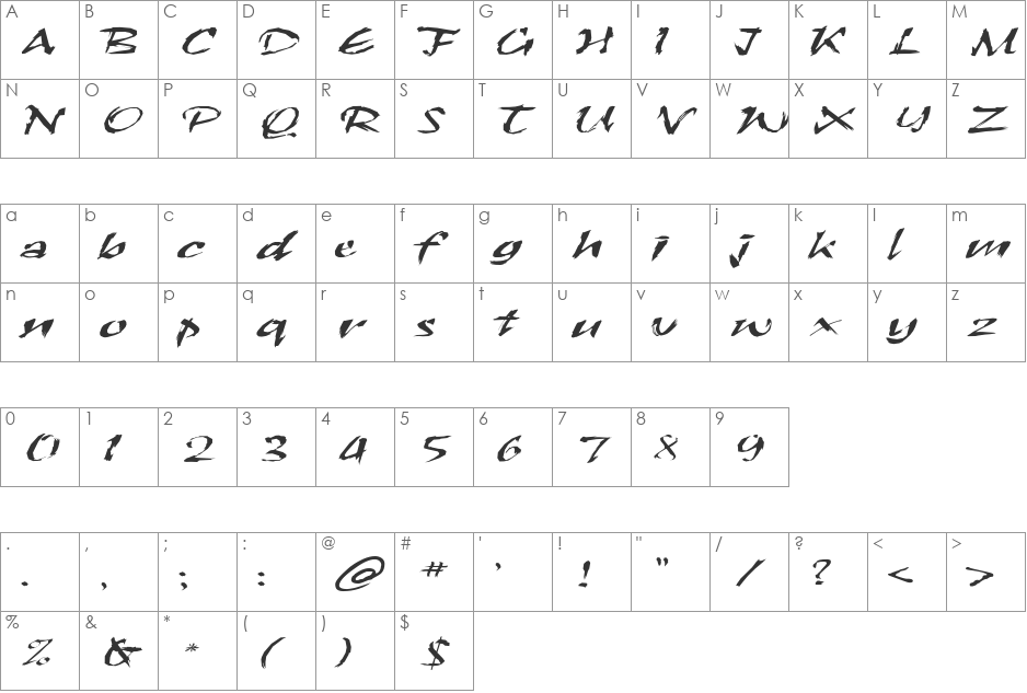 FZ HAND 26 EX font character map preview