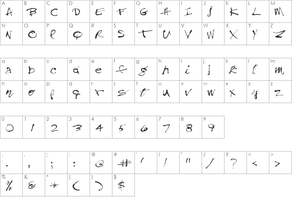 FZ HAND 28 font character map preview