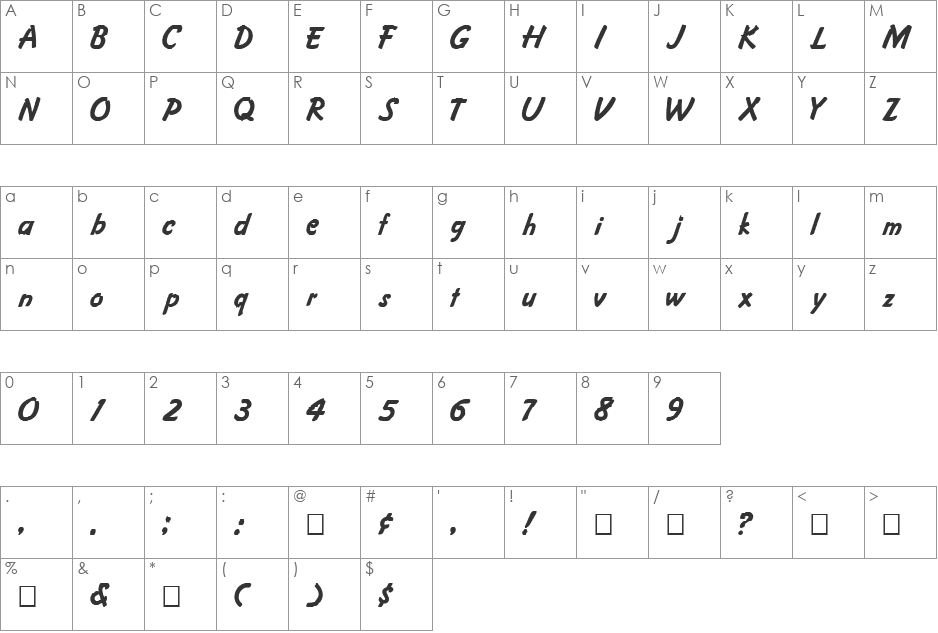 FZ HAND 4 font character map preview