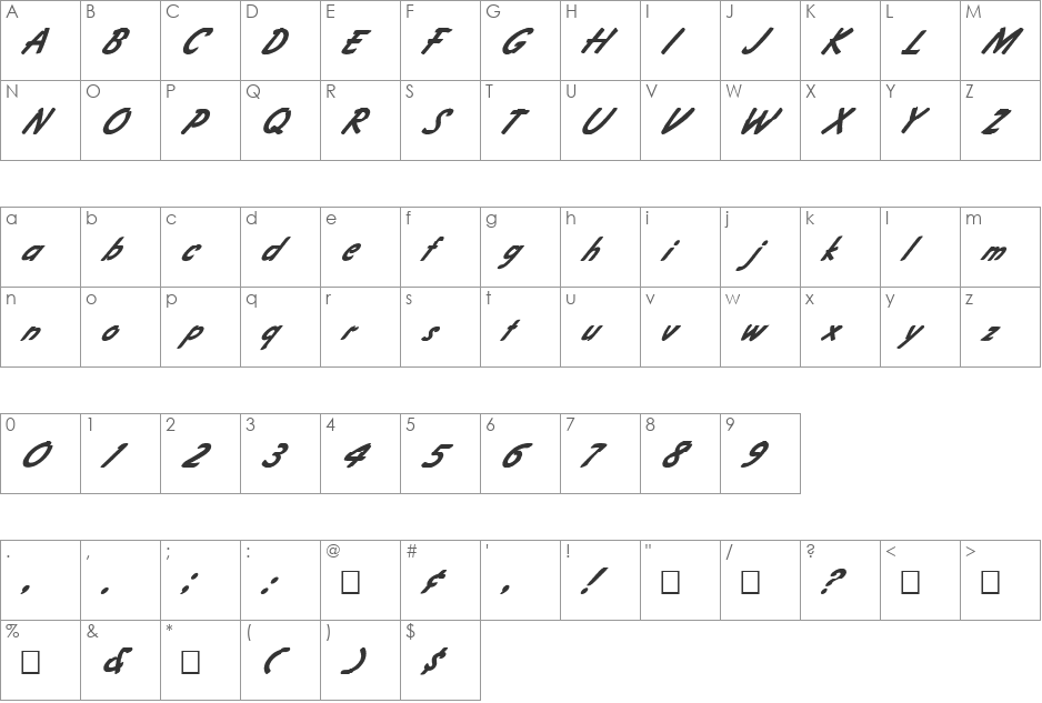 FZ HAND 4 ITALIC font character map preview