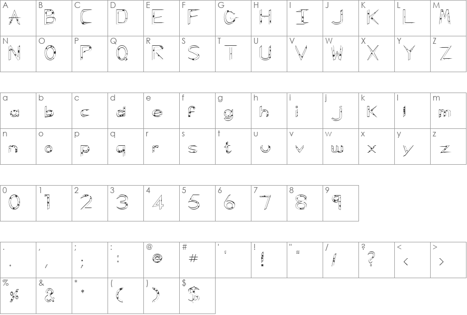 FZ HAND 5 SPOTTED font character map preview
