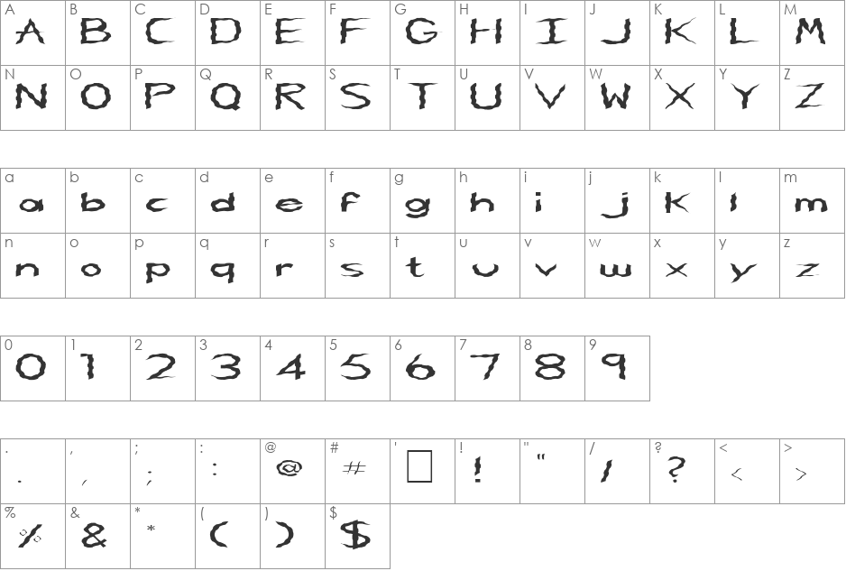 FZ HAND 5 WAVEY EX font character map preview