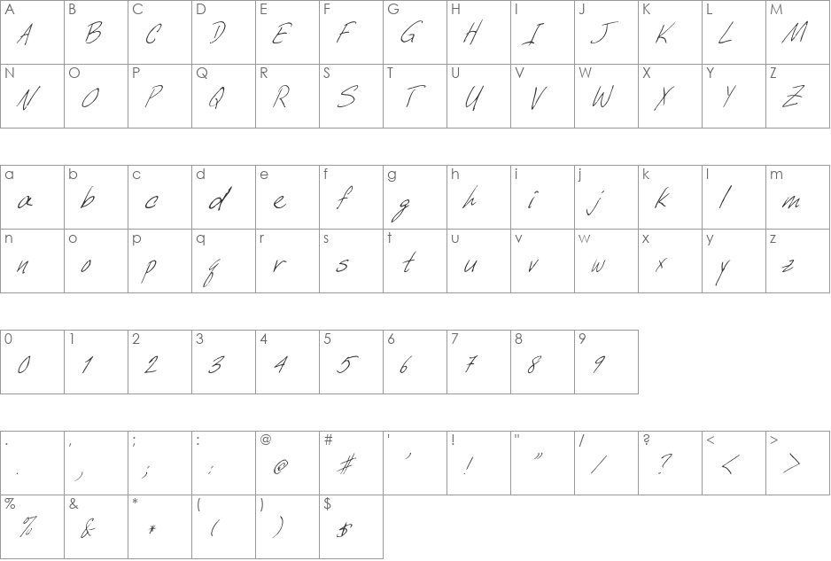 FZ HAND 6 ITALIC font character map preview