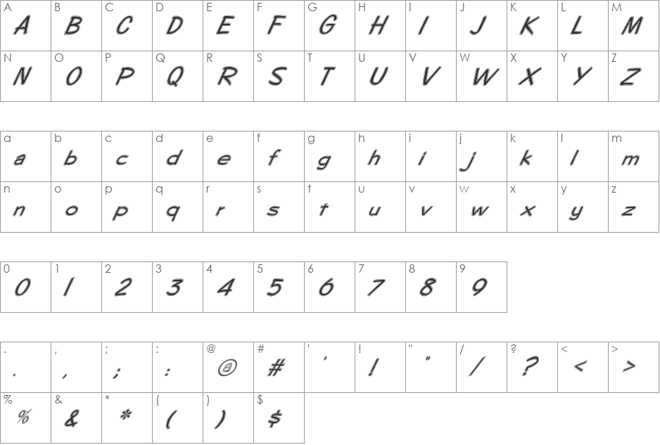 FZ HAND 7 CONTOUR ITALIC font character map preview