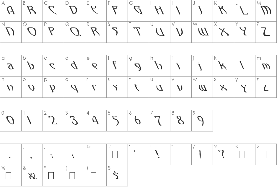 FZ JAZZY 1 LEFTY font character map preview