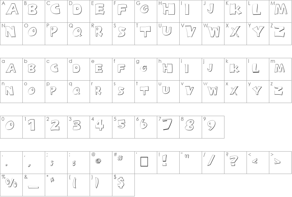 FZ JAZZY 10 3D font character map preview
