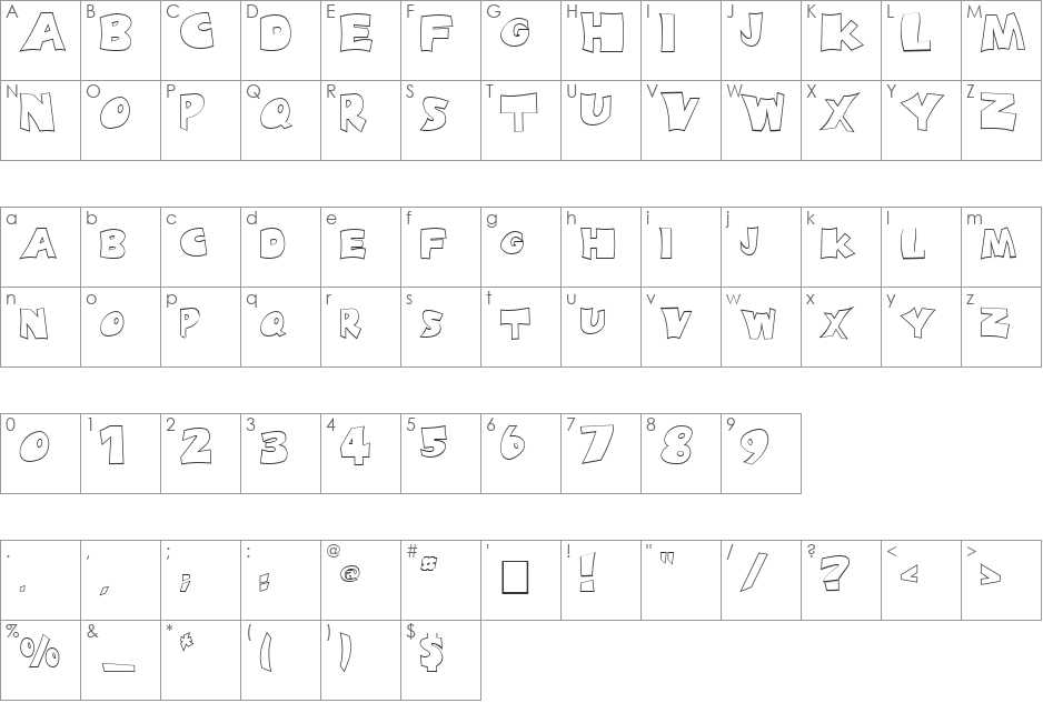 FZ JAZZY 10 HOLLOW font character map preview