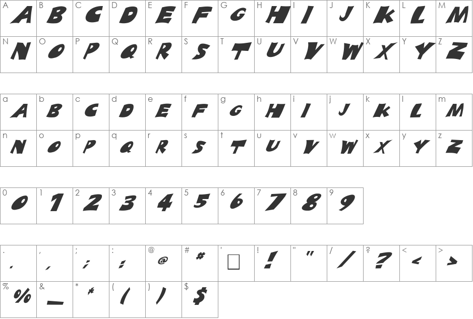 FZ JAZZY 10 ITALIC font character map preview