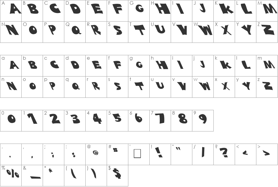 FZ JAZZY 10 LEFTY font character map preview