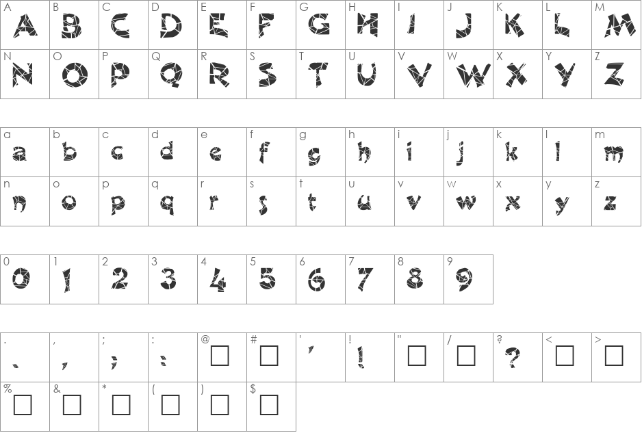 FZ JAZZY 11 CRACKED font character map preview