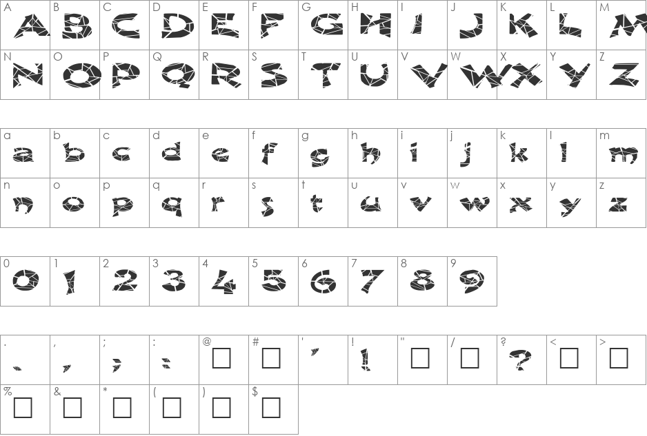 FZ JAZZY 11 CRACKED EX font character map preview