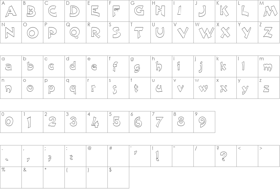 FZ JAZZY 11 HOLLOW font character map preview