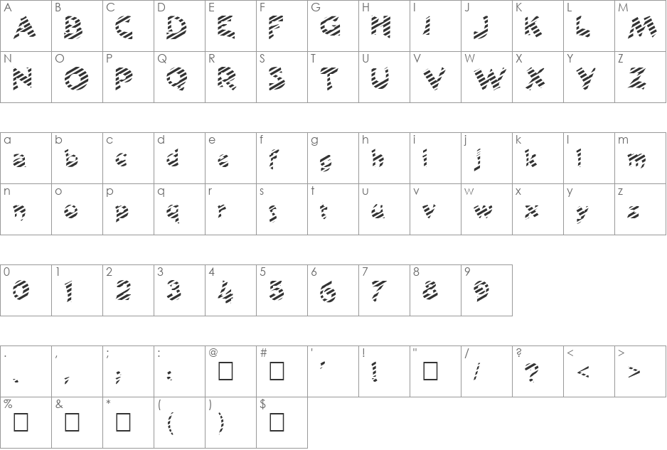 FZ JAZZY 11 STRIPED font character map preview