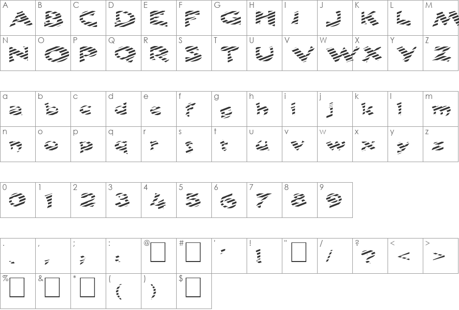 FZ JAZZY 11 STRIPED EX font character map preview