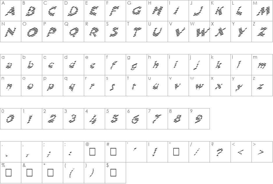 FZ JAZZY 11 STRIPED ITALIC font character map preview