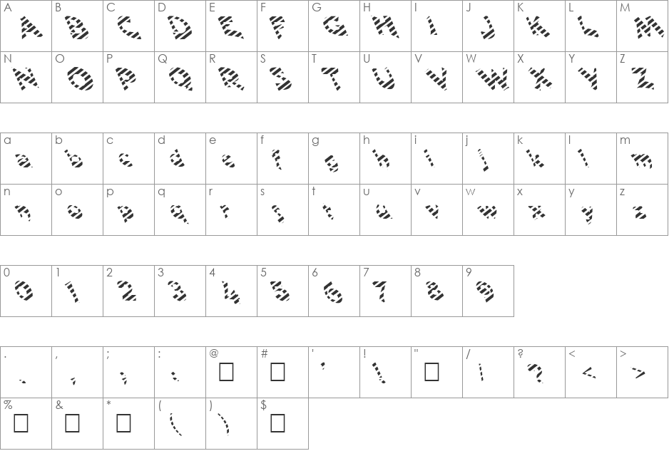 FZ JAZZY 11 STRIPED LEFTY font character map preview