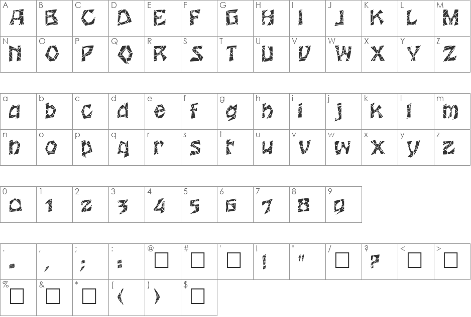 FZ JAZZY 12 CRACKED font character map preview