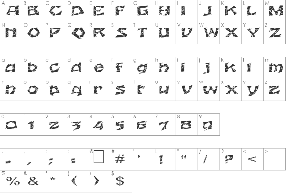 FZ JAZZY 12 CRACKED EX font character map preview