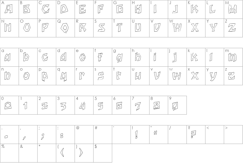 FZ JAZZY 12 HOLLOW font character map preview