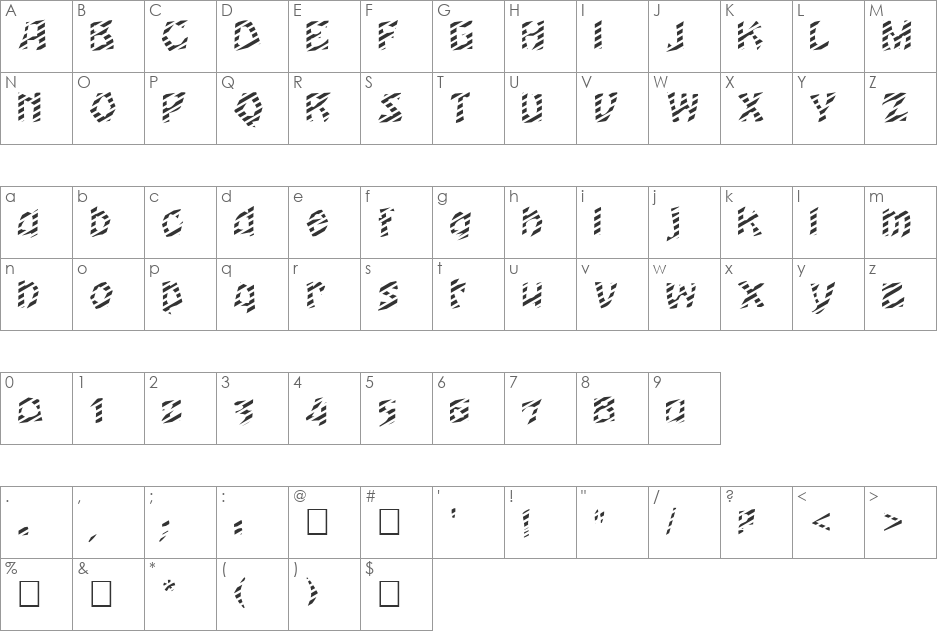 FZ JAZZY 12 STRIPED font character map preview