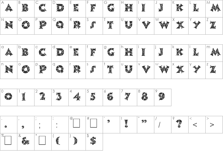 FZ JAZZY 13 CRACKED font character map preview