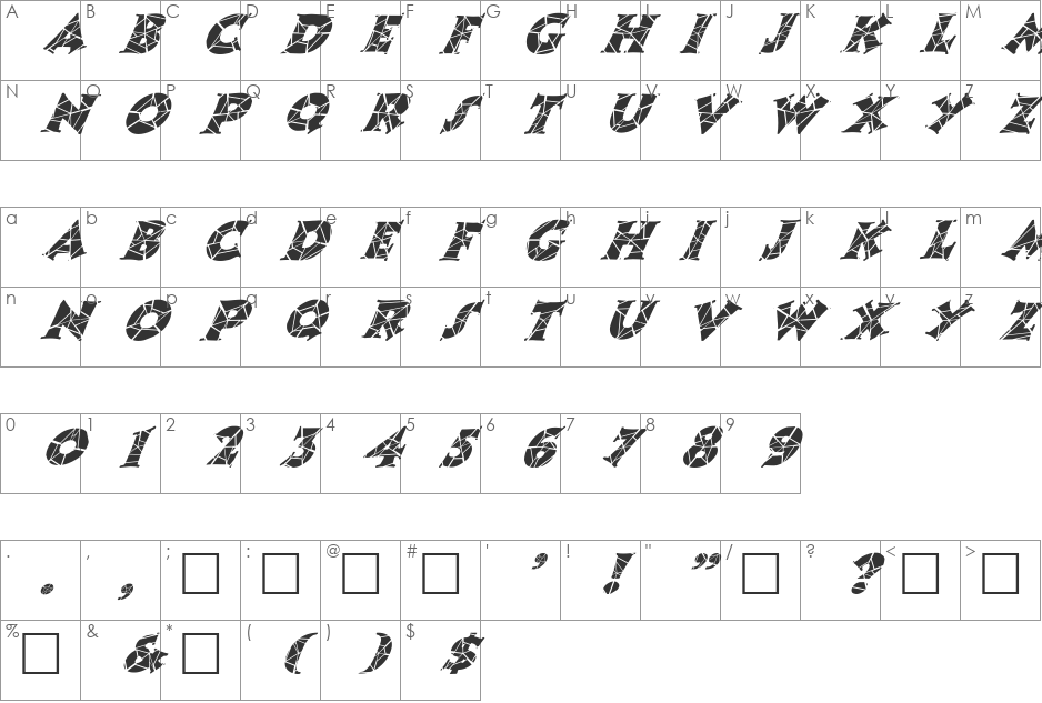 FZ JAZZY 13 CRACKED  ITALIC font character map preview