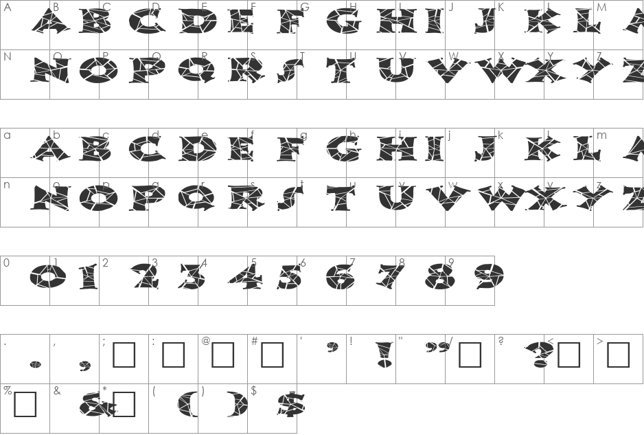 FZ JAZZY 13 CRACKED EX font character map preview