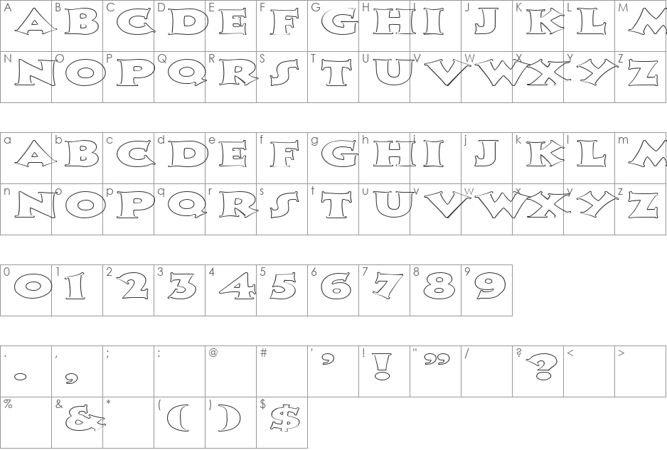 FZ JAZZY 13 HOLLOW EX font character map preview