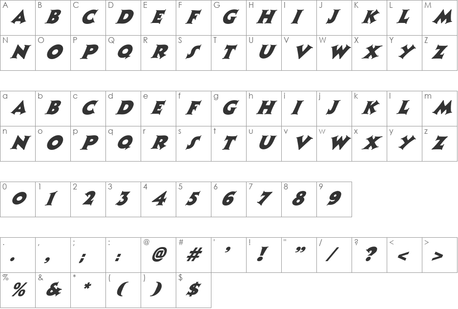 FZ JAZZY 13 ITALIC font character map preview