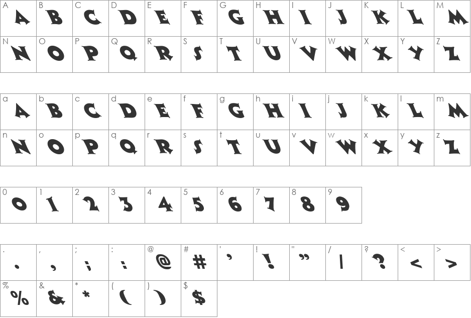 FZ JAZZY 13 LEFTY font character map preview