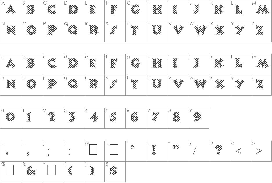 FZ JAZZY 13 STRIPED font character map preview