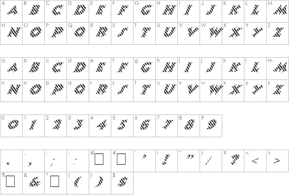 FZ JAZZY 13 STRIPED ITALIC font character map preview