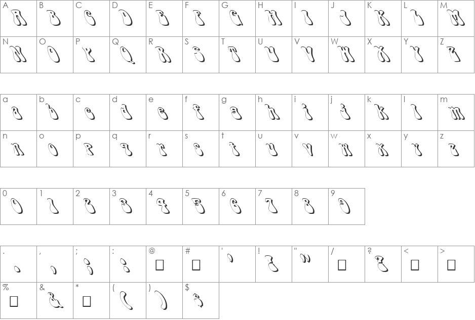 FZ JAZZY 14 3D LEFTY font character map preview